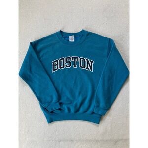 Retro Gildan Mens Small Sweatshirt Teal Boston Massachusetts Collegiate Graphic